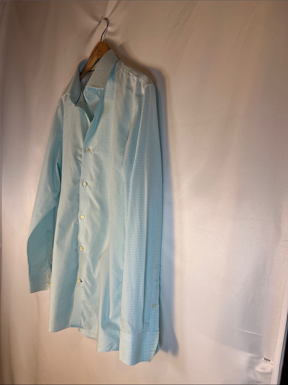 Banana Republic Non-Iron Slim Fit Aqua Graph Check Shirt - Size Large Cotton - Picture 6 of 9